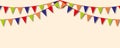 Paper colourful flags on pastel background. Design template for party decoration.