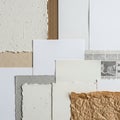 Paper, corrugated cardboard, smooth white sheets, and textured handmade Royalty Free Stock Photo