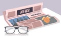 Paper country affairs morning report. Newspaper, article with hot news headline near glasses Royalty Free Stock Photo