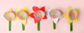 Paper craft Flower Decoration Concept on pink background, simple creative diy idea for kids, daycare, kindergarten, school, Happy