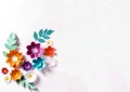 Paper craft Flower Decoration Concept. vivid flowers and leaves made of paper. Space for copy.