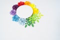 Paper craft Flower Rainbow Decoration Concept. Flat lay