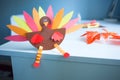 Paper craft for kids. DIY Turkey made for thanksgiving day. create art for children Royalty Free Stock Photo