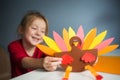 Paper craft for kids. DIY Turkey made for thanksgiving day. create art for children. Royalty Free Stock Photo