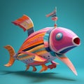 Paper crafted fish design in various colors.