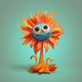 Paper crafted sunflower style character on solid color background.