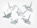 Paper crane set collection japanese chinese oriental vector ink style design elements illustration