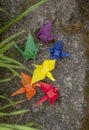 Paper cranes of the colors of the LGBT community. A symbol of freedom and equality is a paper crane in the colors of the