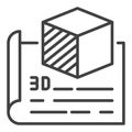 Paper with Cube vector 3D Printing Technology outline icon or symbol Royalty Free Stock Photo