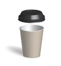 Paper cup. Cardboard craft drink glass with open plastic lid. Coffee latte espresso empty mug. Vector illustration recycle