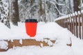 red paper cup for coffee cups takeaway coffee on cafe veranda