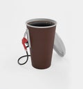 Paper cup of coffee with dispenser on white. Royalty Free Stock Photo