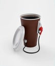 Paper cup of coffee with dispenser on white. Royalty Free Stock Photo