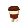 Paper cup of coffee freehand drawing, vector