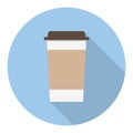 Paper cup for coffee, icon of paper cup for coffee isolated on blue background with shadow. Vector, cartoon illustration Royalty Free Stock Photo