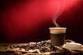 Paper cup of coffee with smoke and coffee beans Royalty Free Stock Photo