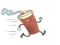 Paper cup of hot coffee, fast running activity cheerfulness concept