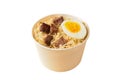 Paper cup with instant ramen noodles with beef and vegetables Royalty Free Stock Photo