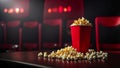 Paper cup with popcorn delicious festive background color movie industry salty food table