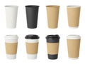 Paper cup realistic mockup. Coffee take away mug, disposables eco cups with plastic lid for cafe and bar. 3d hot drinks