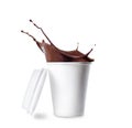 Paper cup with splashing hot chocolate Royalty Free Stock Photo