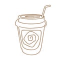 Paper Cup of juice, tea or coffee. Coffee drink made of single continuous line. Coffee to go concept, for fast food cafe