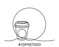 Paper Cup of tea or coffee. Coffee drink made of single continuous line. Coffee to go concept, for fast food cafe design