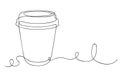 Paper Cup of tea or coffee. Coffee drink made of single continuous line. Coffee to go concept, for fast food cafe design. Vector