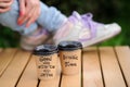 paper cup witn wrotten word on it Royalty Free Stock Photo