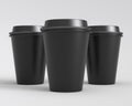 Paper cups with caps, 3D rendering