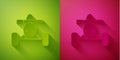 Paper cut All Terrain Vehicle or ATV motorcycle icon isolated on green and pink background. Quad bike. Extreme sport