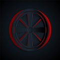 Paper cut Alloy wheel for a car icon isolated on black background. Paper art style. Vector