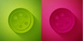 Paper cut Alloy wheel for a car icon on green and pink background. Paper art style. Vector