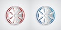Paper cut Alloy wheel for car icon isolated on grey background. Paper art style. Vector
