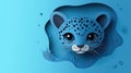 Paper Cut Art of a Cute Panther on Blue Background Royalty Free Stock Photo
