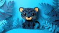 Paper Cut Art of a Cute Panther on Blue Background Royalty Free Stock Photo