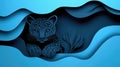 Paper Cut Art of a Cute Panther on Blue Background Royalty Free Stock Photo