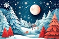 Paper cut art style An image showcasing a beautifully decorated Christmas tree in a snowy landscape, evoking a sense of wonder and