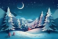 Paper cut art style An image showcasing a beautifully decorated Christmas tree in a snowy landscape, evoking a sense of wonder and