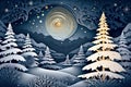 Paper cut art style An image showcasing a beautifully decorated Christmas tree in a snowy landscape, evoking a sense of wonder and