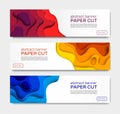 Paper cut banners. Abstract paper shapes, curved layers with shadow. Geometric cutting papers art creative vector banner