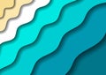 Paper cut banners with 3D abstract sea shore sand background with blue waves and shadows layer one over the other on diagonal. Royalty Free Stock Photo