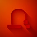 Paper cut Bicycle lock U shaped industrial icon isolated on red background. Paper art style. Vector Royalty Free Stock Photo