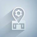 Paper cut Bicycle repair service icon isolated on grey background. Paper art style. Vector Royalty Free Stock Photo