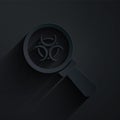 Paper cut Biohazard and magnifying glass icon isolated on black background. Paper art style. Vector Royalty Free Stock Photo