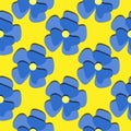 Paper cut blue daisies seamless pattern. Beautiful trendy romantic festive background, blossoming 3d flowers. Floral stylish