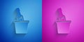 Paper cut Bottle of champagne in an ice bucket icon isolated on blue and purple background. Paper art style. Vector Royalty Free Stock Photo