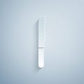 Paper cut Bread knife icon isolated on grey background. Cutlery symbol. Paper art style. Vector Illustration. Royalty Free Stock Photo