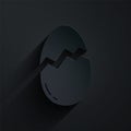 Paper cut Broken egg icon isolated on black background. Happy Easter. Paper art style. Vector Royalty Free Stock Photo