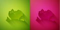 Paper cut Broken piggy bank icon isolated on green and pink background. Icon saving or accumulation of money, investment Royalty Free Stock Photo